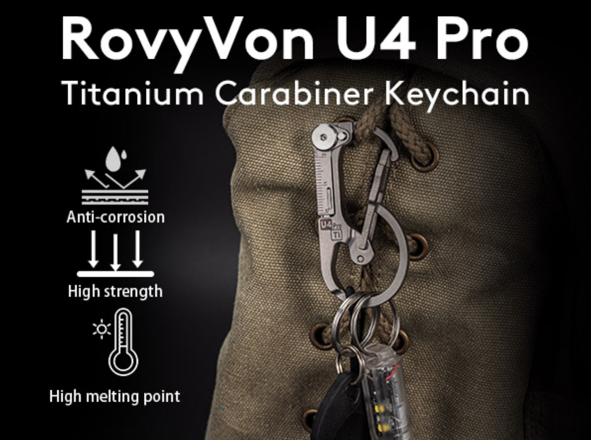 RovyVon U4 Pro+ Plus Titanium Carabiner Clip, Multi Tools Small EDC Carabiner Keychain Hidden Folding Knife and Dual-Bit Screwdriver Set, EDC Gear Gadget for Men Outdoor Daily Carry