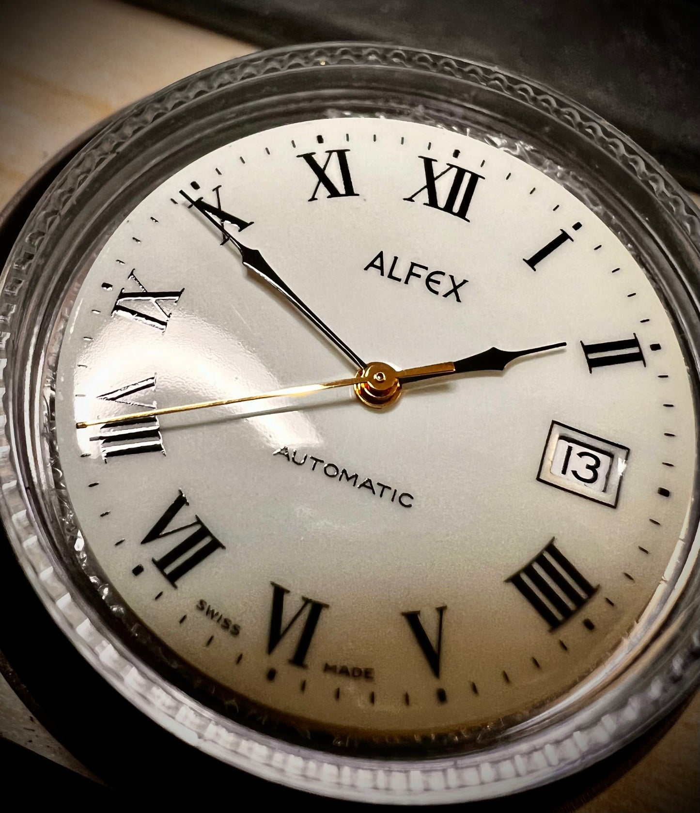 #1364 Alfex swiss automatic rare Exbition back