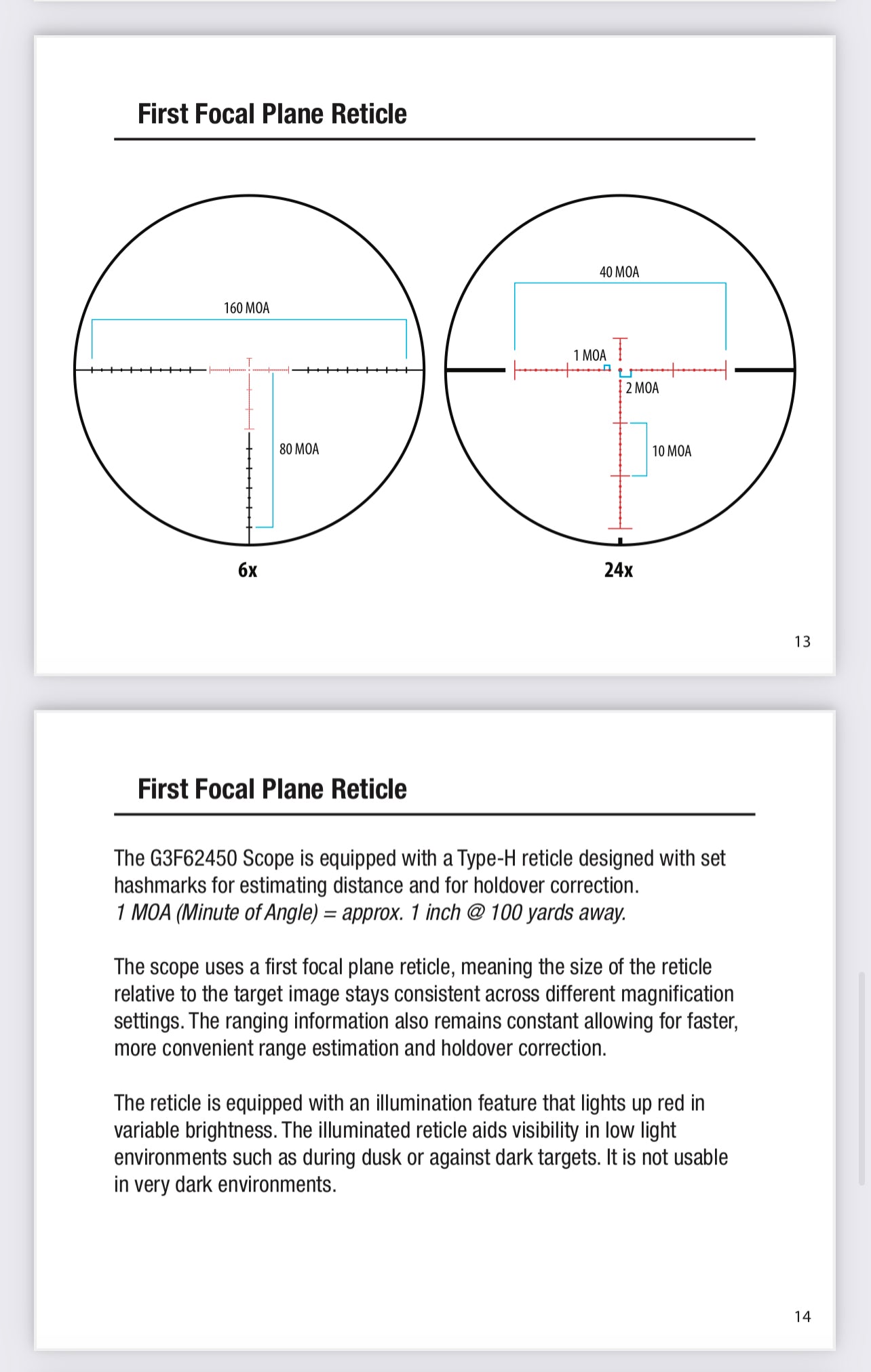 Monstrum G3 6-24x50 First Focal Plane FFP Rifle Scope with Illuminated MOA Reticle and Adjustable Objective