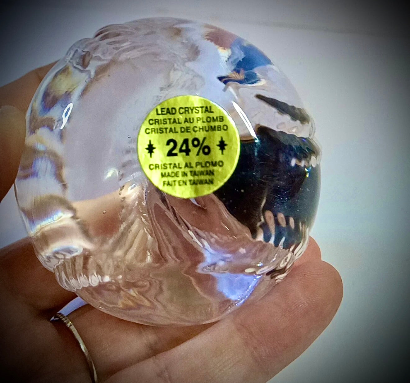 #1010 EUC 2" 24% Crystal Baseball Ball Clock paperweight