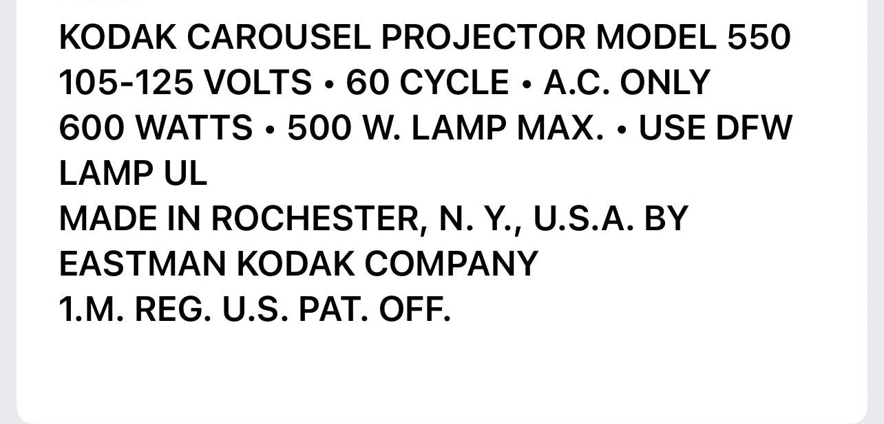 Kodak CAROUSEL KODAK CAROUSEL PROJECTOR MODEL 550