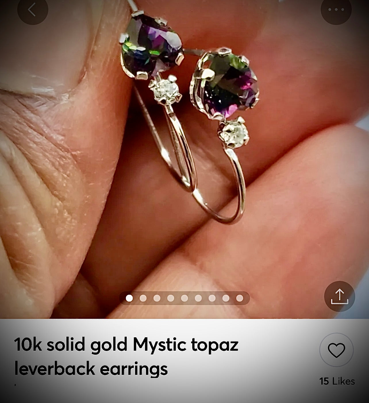 10k solid gold Mystic topaz leverback earrings