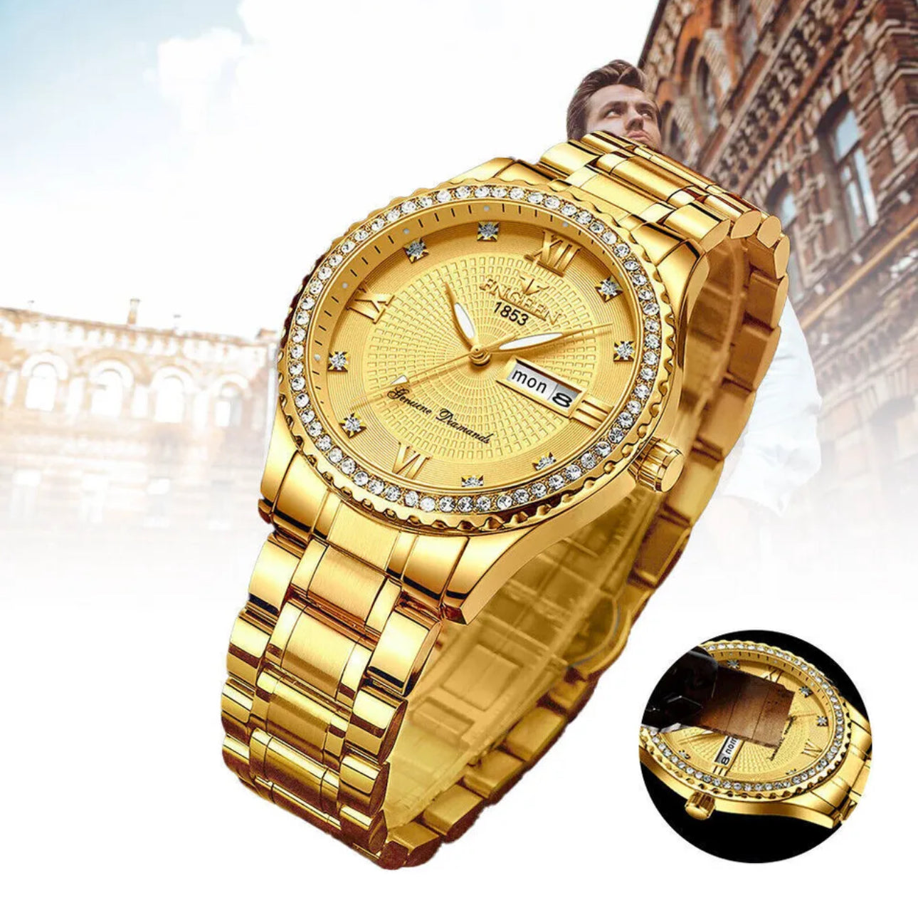 #1042 Qtyx4 Waterproof Gold-plated Men's Watch Classic Stainless Steel Quartz Holidays Business Gift