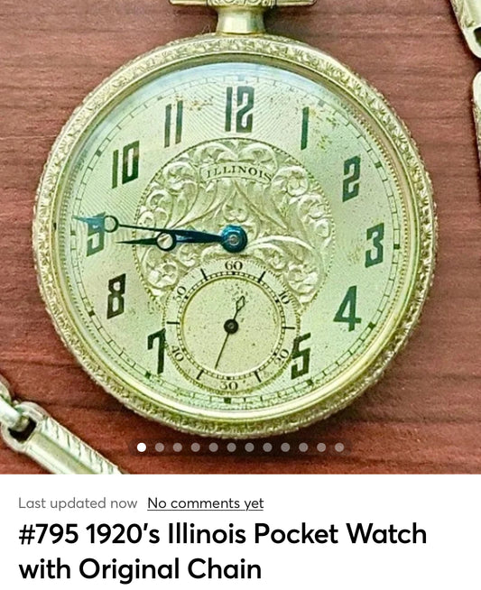 #795 1920's Illinois Pocket Watch with Chain