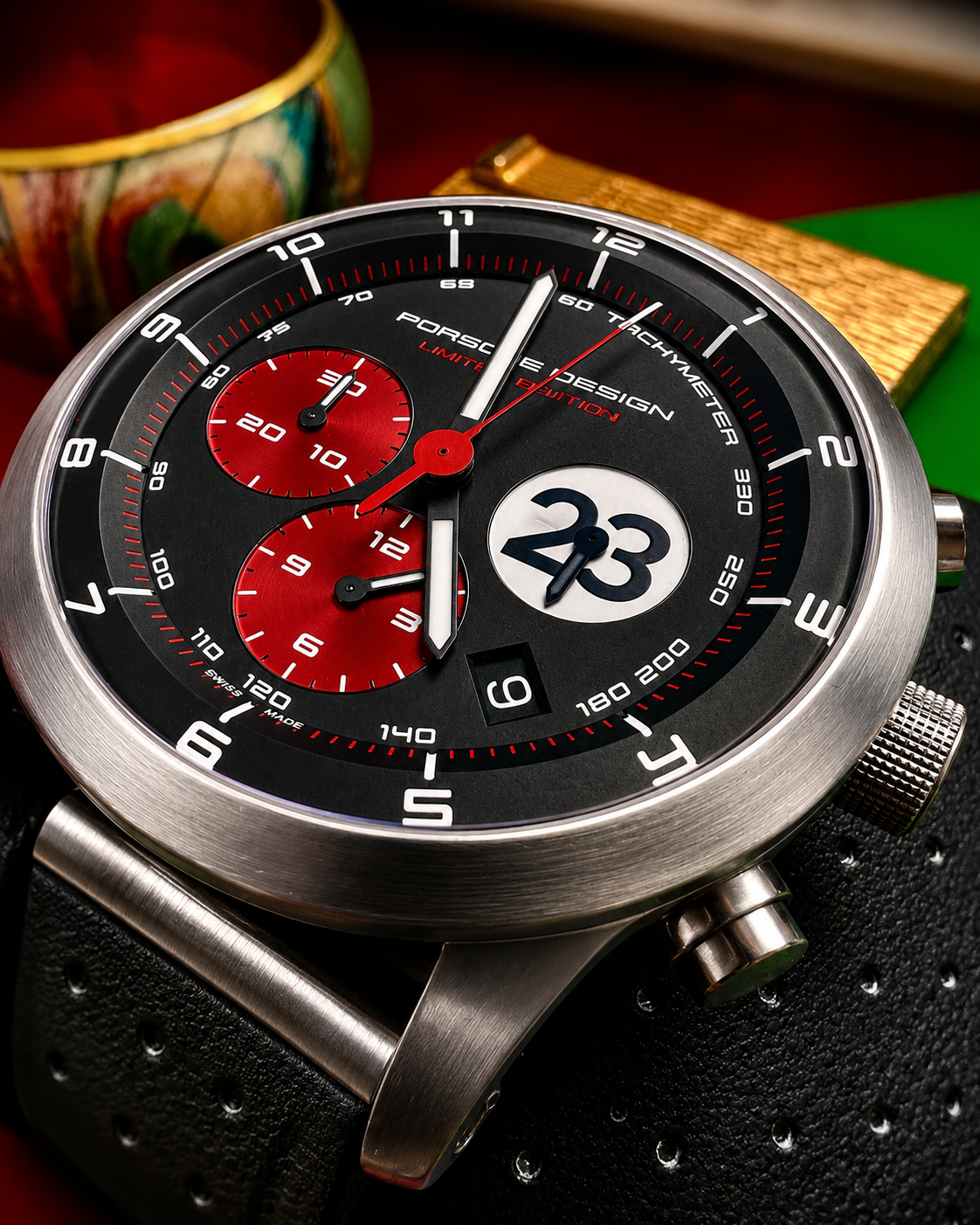 #616 Porsche Design P6612 Dashboard Chronograph Limited Edition Titanium Swiss Automatic case 42mm Lugs 22mmHighly Collectable Titanium watch car 23 winner of 1970 Lemont
