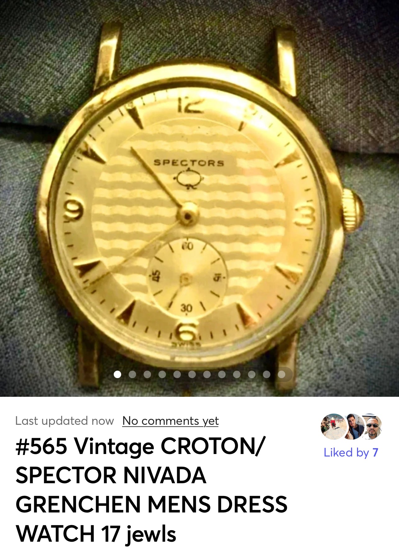 #565 Vintage CROTON/ SPECTOR NIVADA GRENCHEN MENS DRESS WATCH 17 jewls