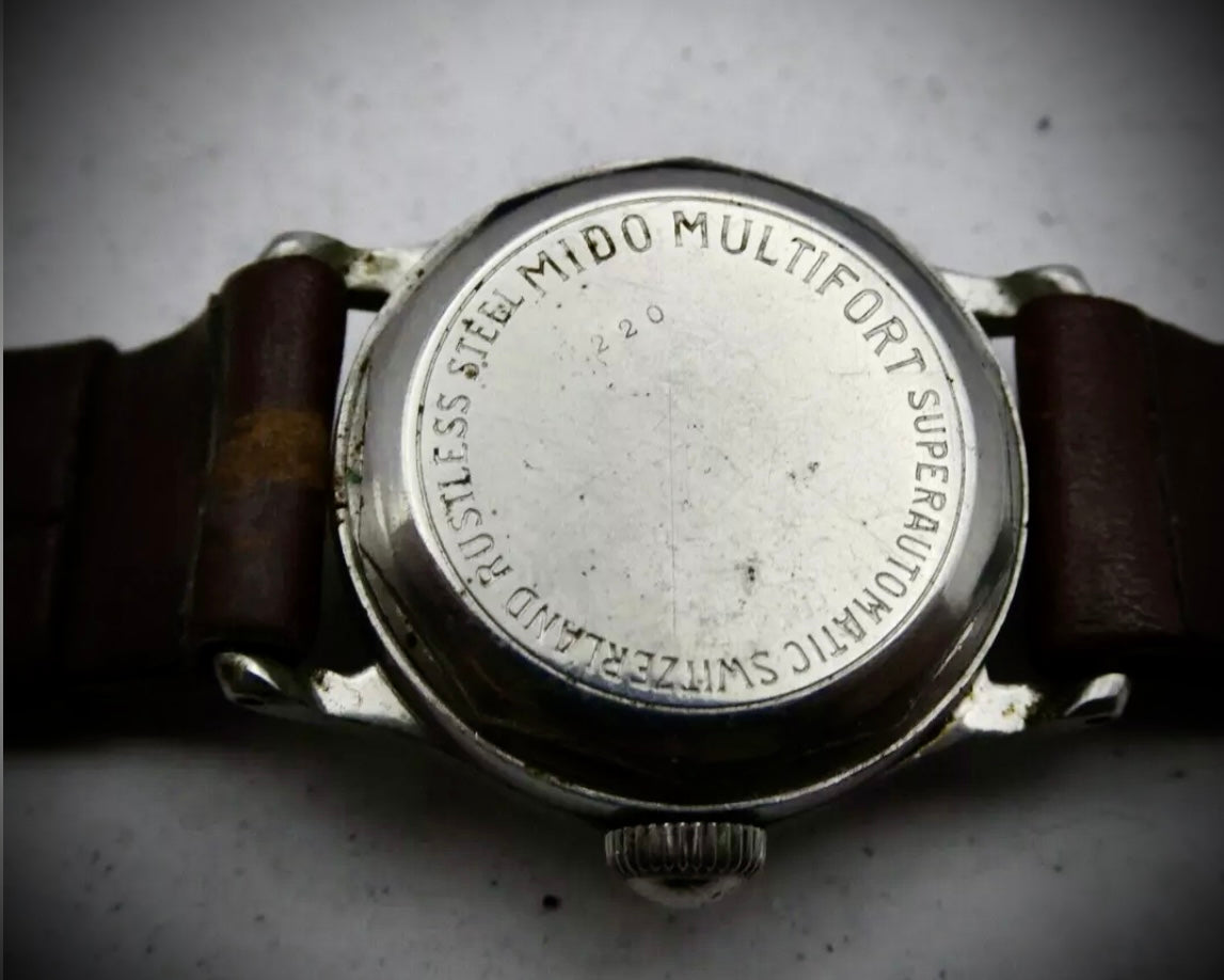 #1278 Vintage 1940's WWII Era MIDO Multifort Super-Automatic Military Watch