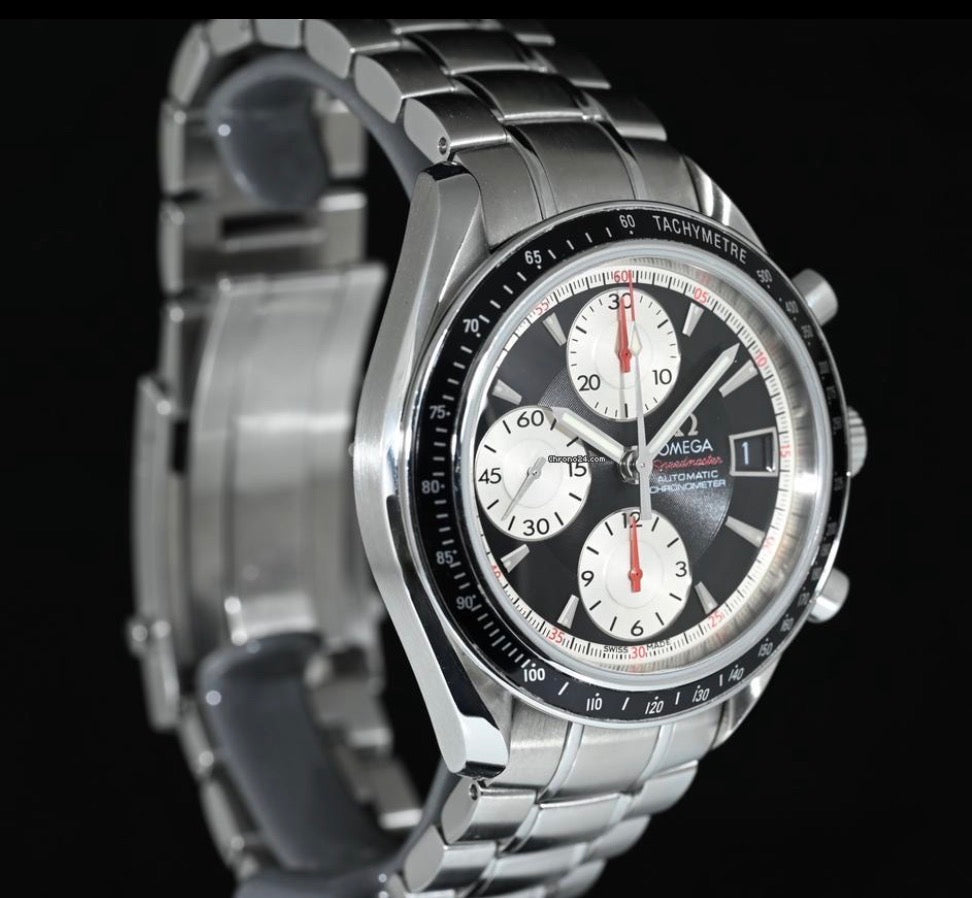 #1011 Omega Speedmaster Date 3210.51.00 Automatic Chronometer Reverse Panda Black Dial 40mm Swiss Watch