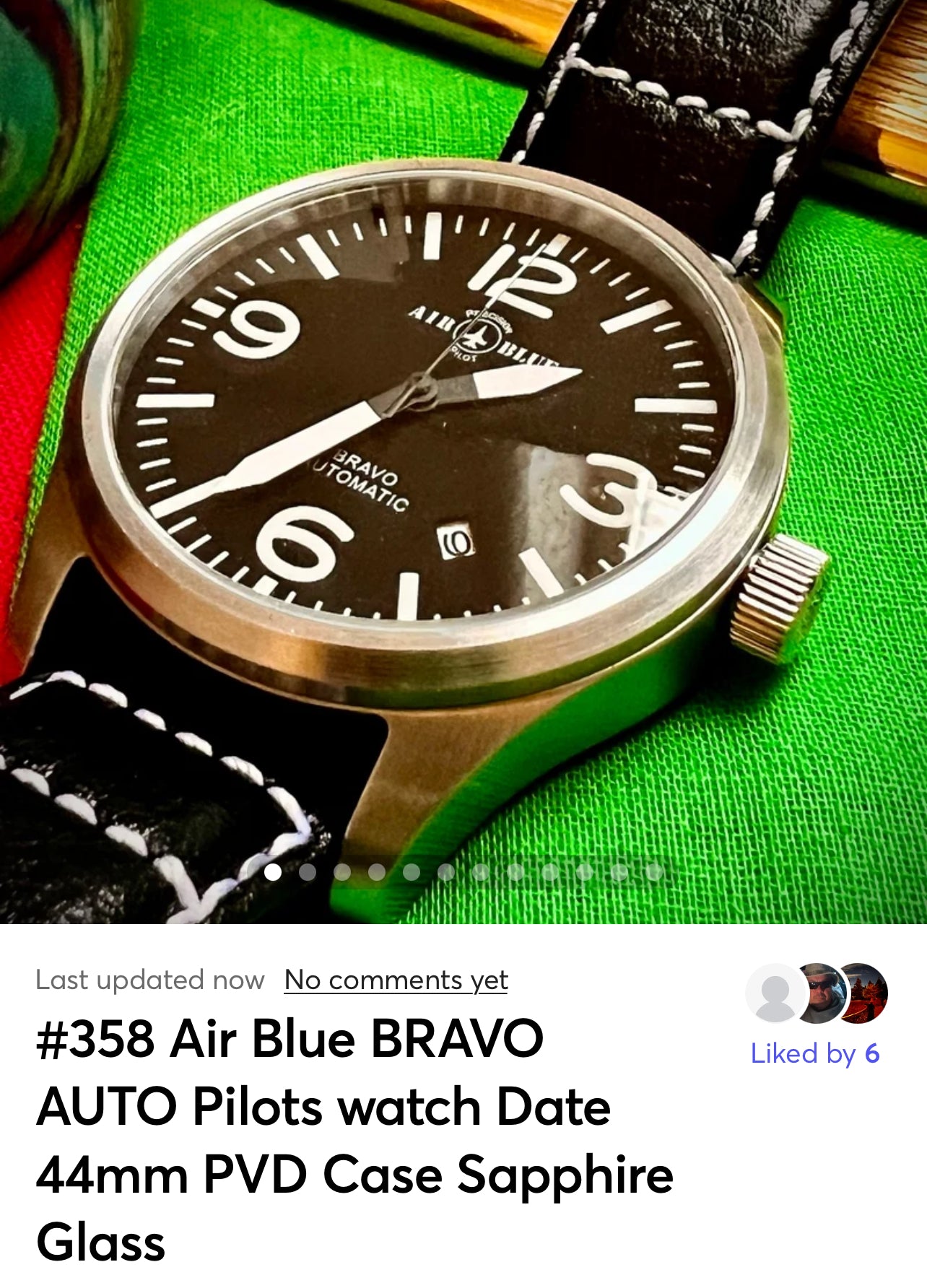 #358 Air Blue BRAVO AUTO Pilots watch Date 44mm PVD Case Sapphire Glass