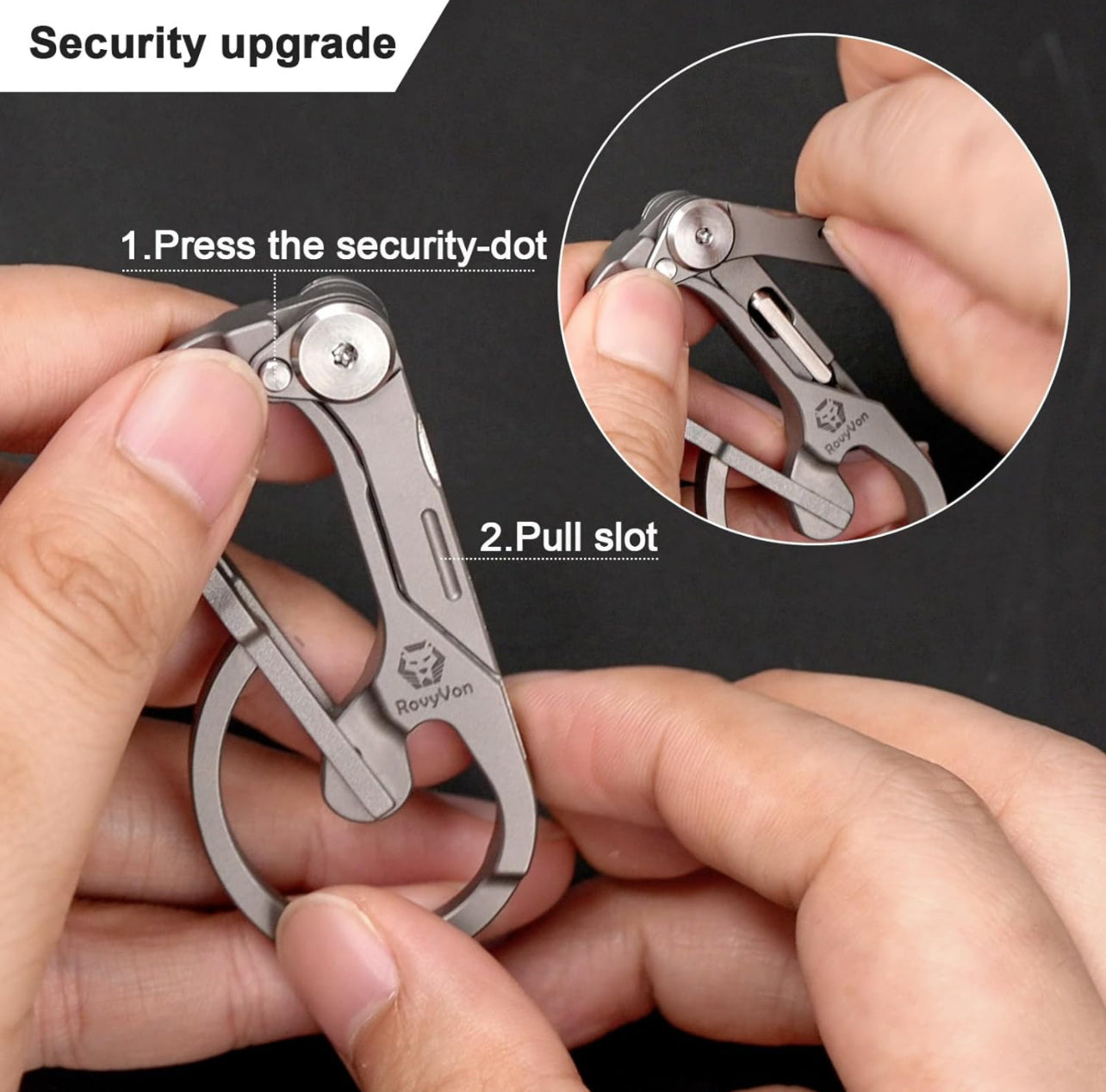 RovyVon U4 Pro+ Plus Titanium Carabiner Clip, Multi Tools Small EDC Carabiner Keychain Hidden Folding Knife and Dual-Bit Screwdriver Set, EDC Gear Gadget for Men Outdoor Daily Carry