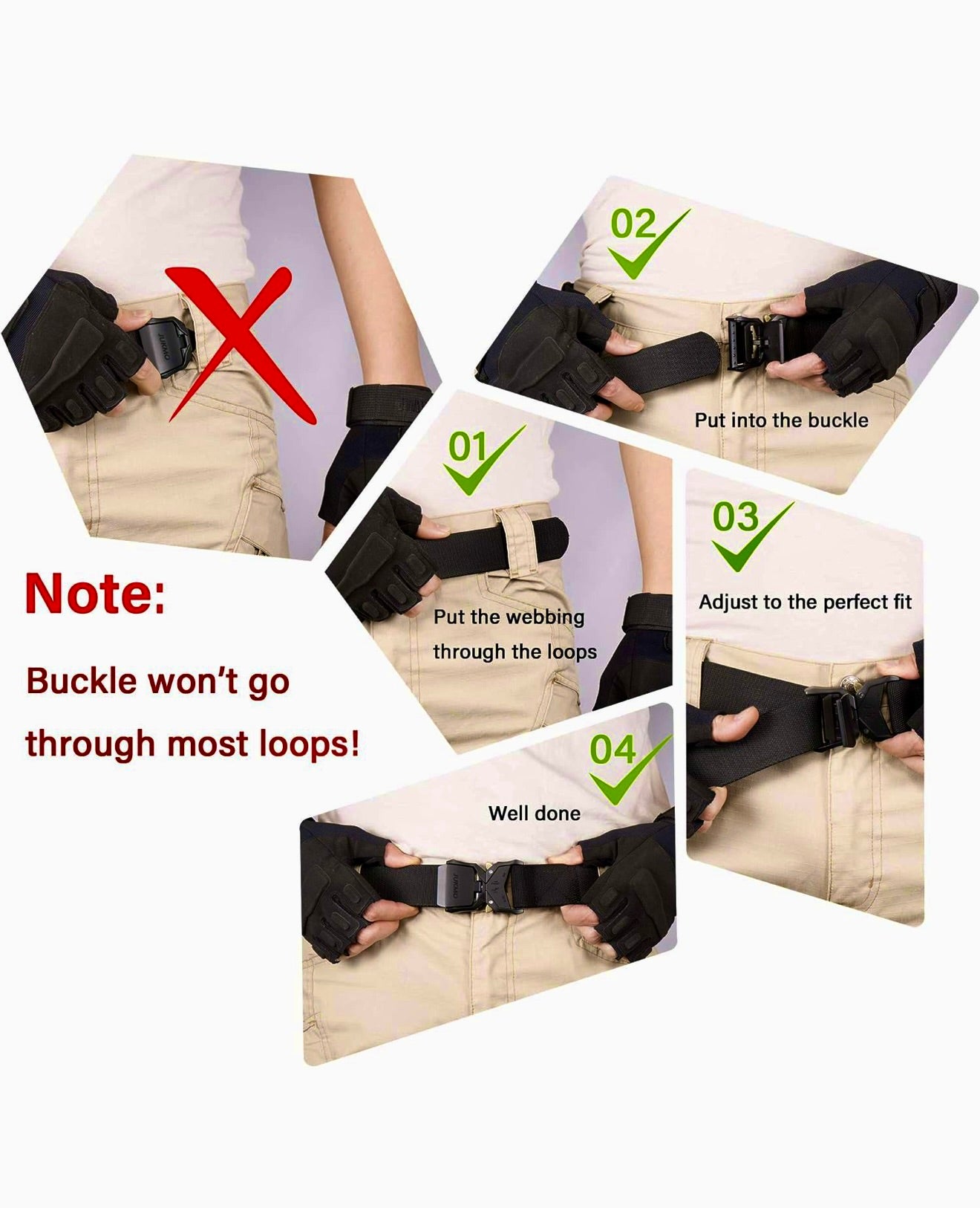 JUKMO Tactical Belt, Military Hiking Rigger 1.5" Nylon Web Work Belt with Heavy Duty Quick Release Buckle