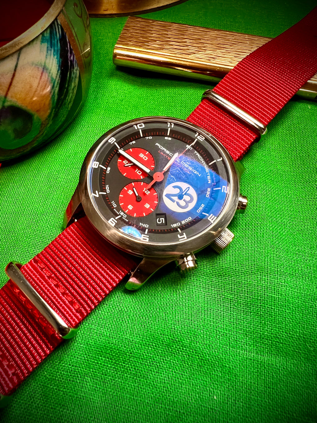 #616 Porsche Design P6612 Dashboard Chronograph Limited Edition Titanium Swiss Automatic case 42mm Lugs 22mmHighly Collectable Titanium watch car 23 winner of 1970 Lemont