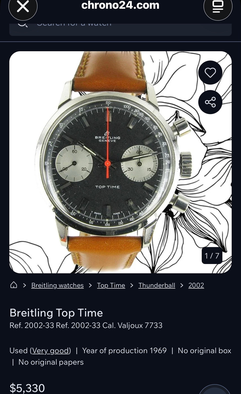 #1374 Vintage Breitling Top Time Ref. 2002 Chronograph – Swiss Manual Wind – Silver Dial – 1960s