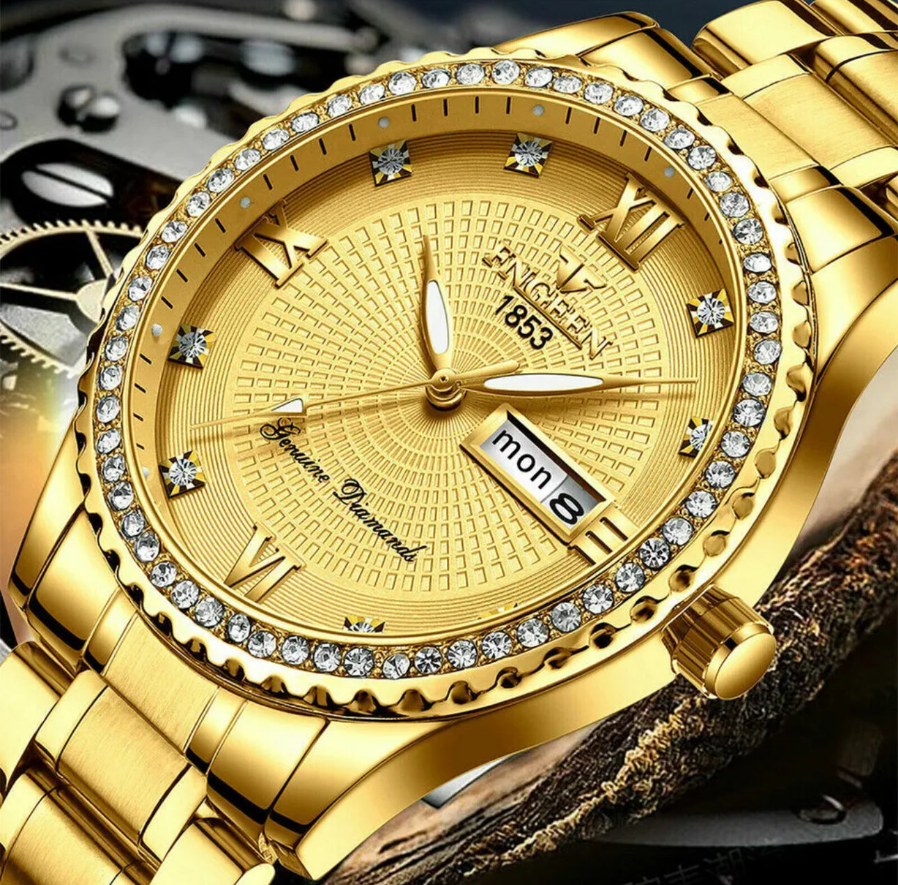 #1042 Qtyx4 Waterproof Gold-plated Men's Watch Classic Stainless Steel Quartz Holidays Business Gift