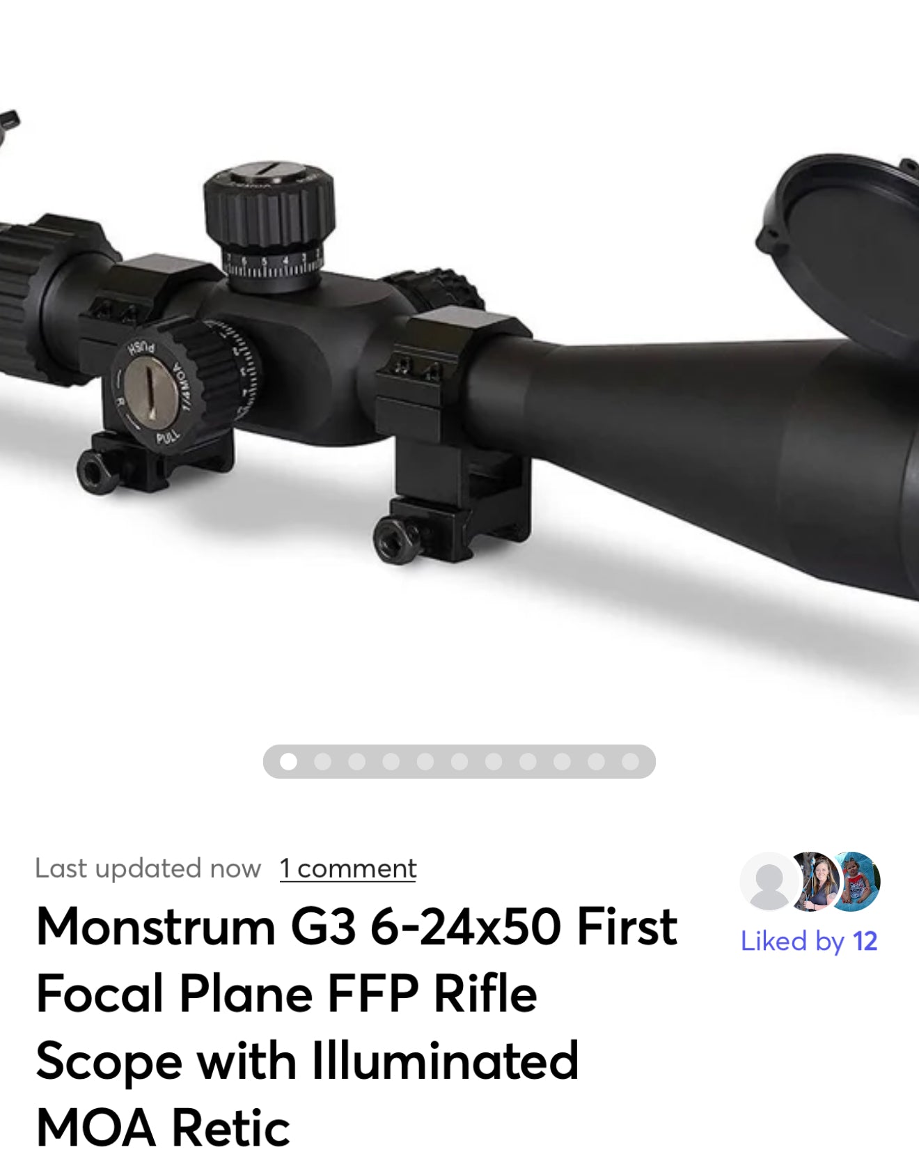 Monstrum G3 6-24x50 First Focal Plane FFP Rifle Scope with Illuminated MOA Reticle and Adjustable Objective