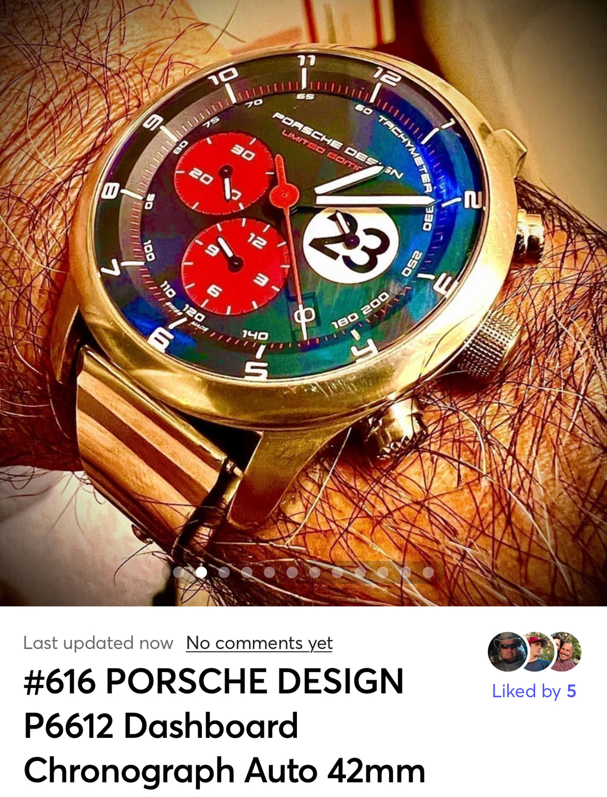 #616 Porsche Design P6612 Dashboard Chronograph Limited Edition Titanium Swiss Automatic case 42mm Lugs 22mmHighly Collectable Titanium watch car 23 winner of 1970 Lemont