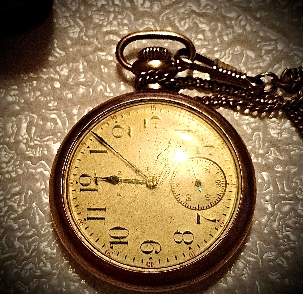 #1384 1948 Elgin Pocket Watch in Monster Gram Gold Filled Case