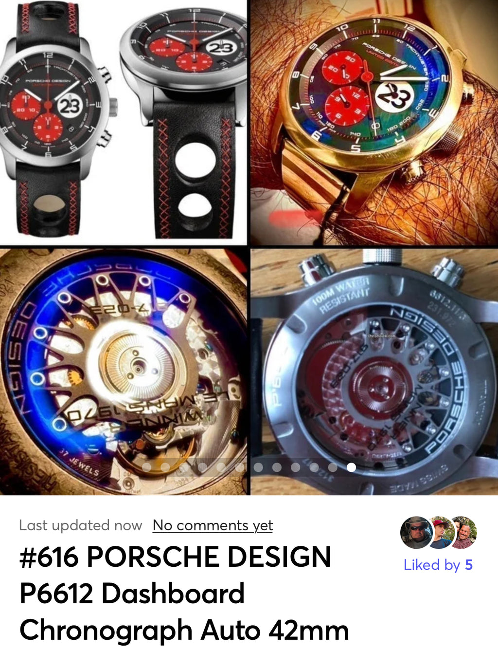 #616 Porsche Design P6612 Dashboard Chronograph Limited Edition Titanium Swiss Automatic case 42mm Lugs 22mmHighly Collectable Titanium watch car 23 winner of 1970 Lemont