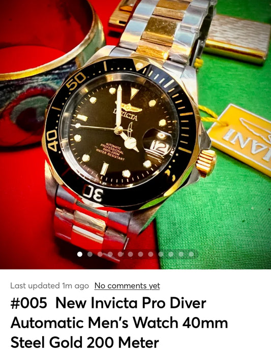 #005  New Invicta Pro Diver Automatic Men's Watch 40mm Steel Gold 200 Meter