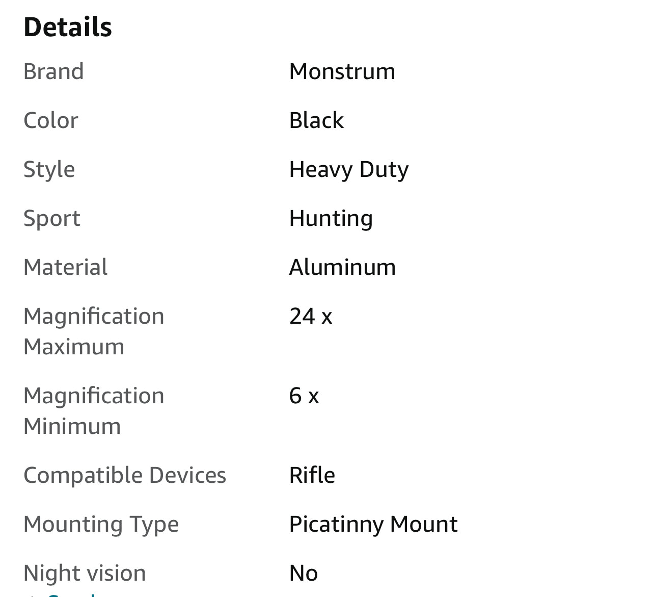 Monstrum G3 6-24x50 First Focal Plane FFP Rifle Scope with Illuminated MOA Reticle and Adjustable Objective