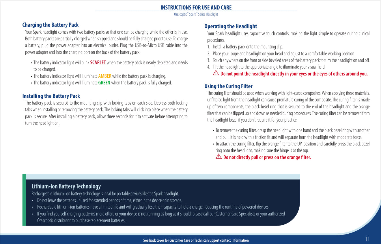 Orascoptic Spark Wireless LED Loupe headlight System 3 yrs limited Warranty