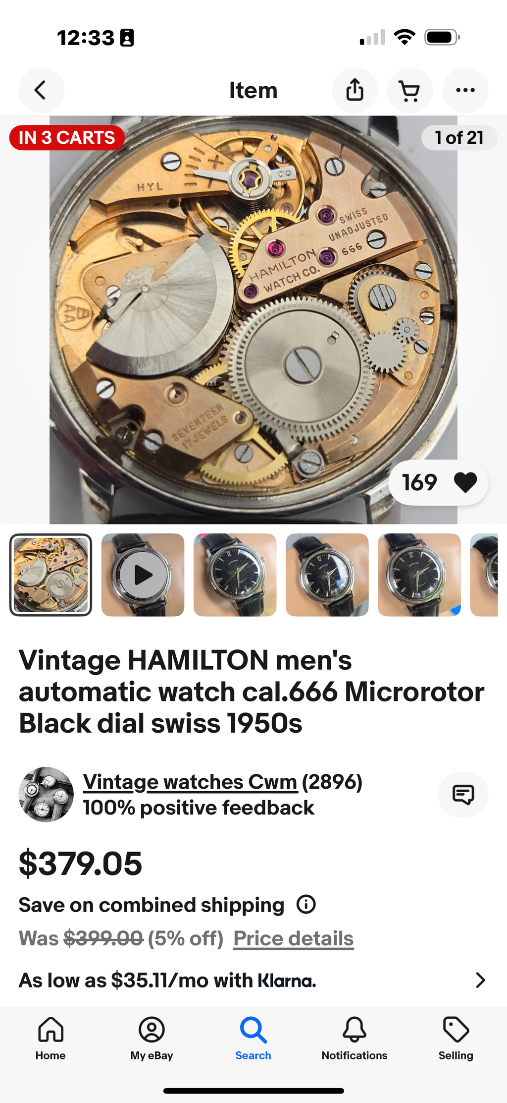 M#471 Hamilton Thin O Matic 620 Buren 1005 Microrotor Movement