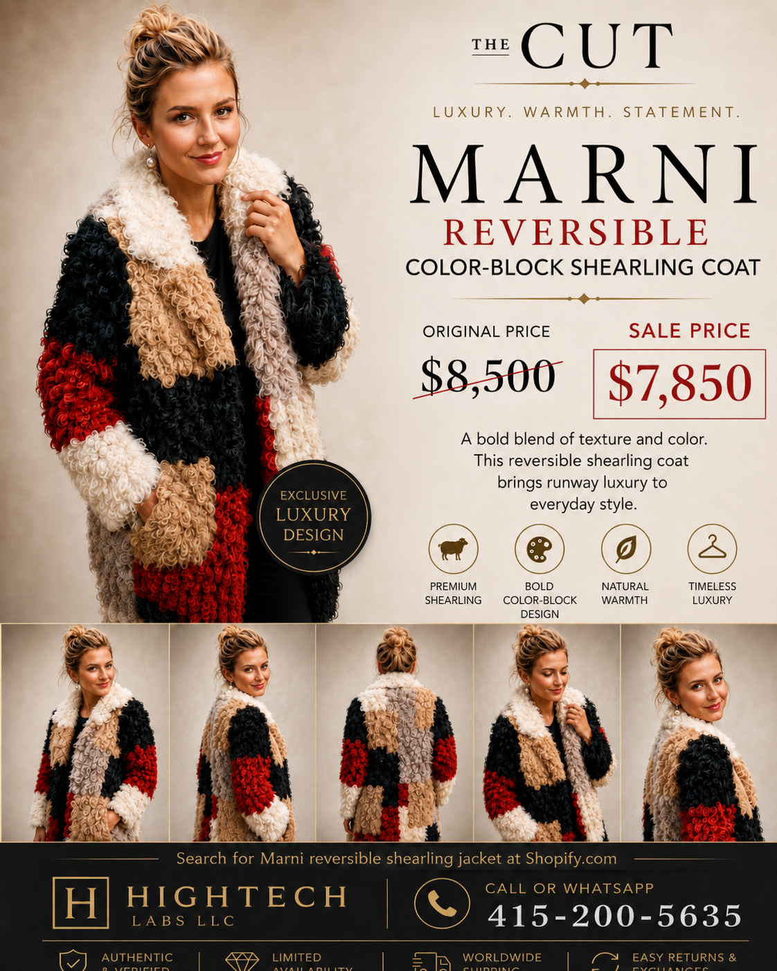 MARNI REVERSIBLE COLOR-BLOCK SHEARLING COAT — RARE FIND — MADE IN ITALY