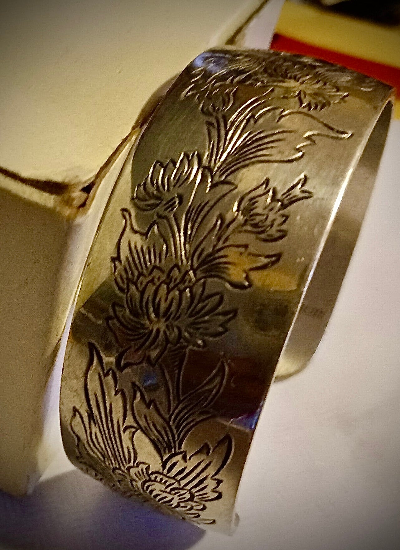 Vintage Chrysanthemum Pewter Cuff Bracelet Kirk Stieff