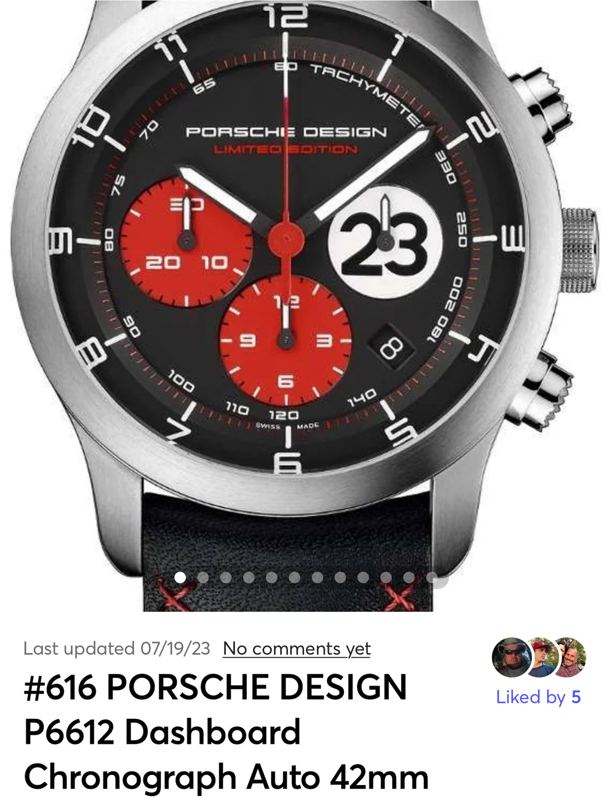 #616 Porsche Design P6612 Dashboard Chronograph Limited Edition Titanium Swiss Automatic case 42mm Lugs 22mmHighly Collectable Titanium watch car 23 winner of 1970 Lemont