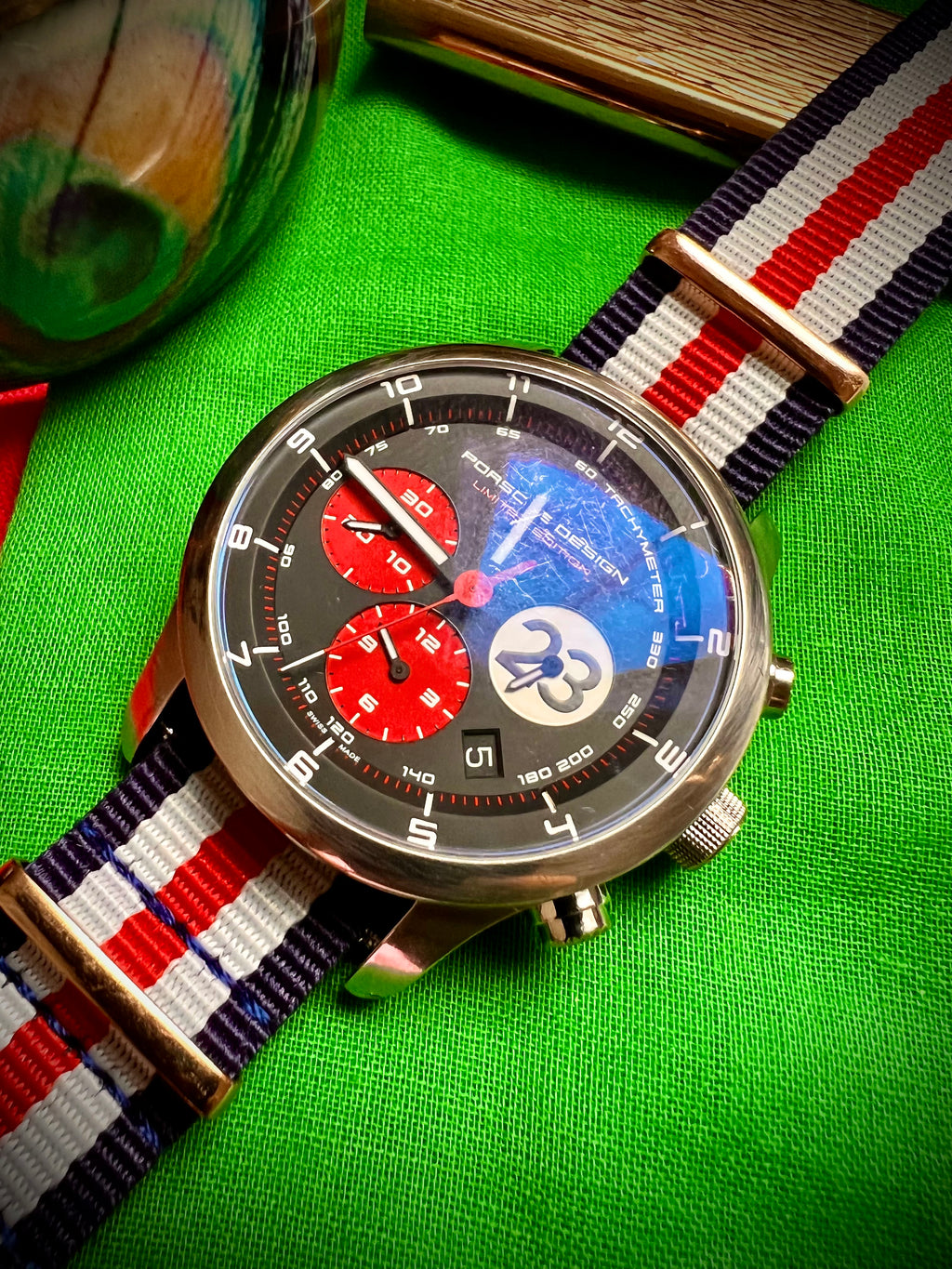 #616 Porsche Design P6612 Dashboard Chronograph Limited Edition Titanium Swiss Automatic case 42mm Lugs 22mmHighly Collectable Titanium watch car 23 winner of 1970 Lemont