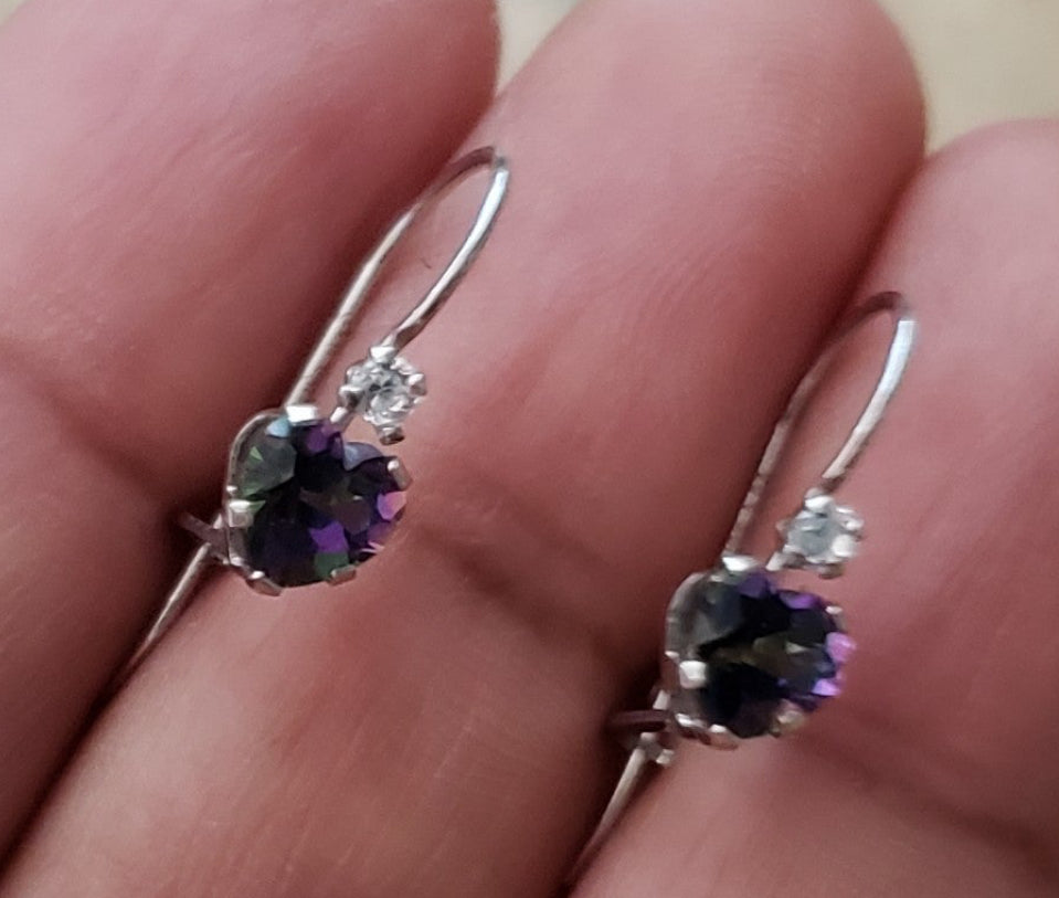 10k solid gold Mystic topaz leverback earrings