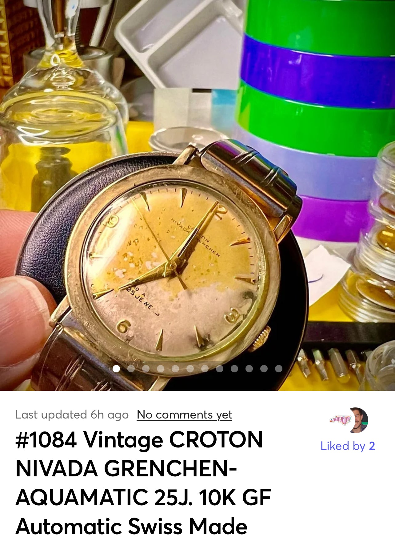 #1084 Vintage CROTON NIVADA GRENCHEN-AQUAMATIC 25J. 10K GF Automatic Swiss Made