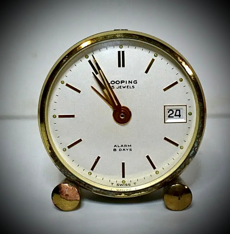 94.1950s Vintage LOOPING Swiss Miniature Travel Alarm Clock Case WORKING