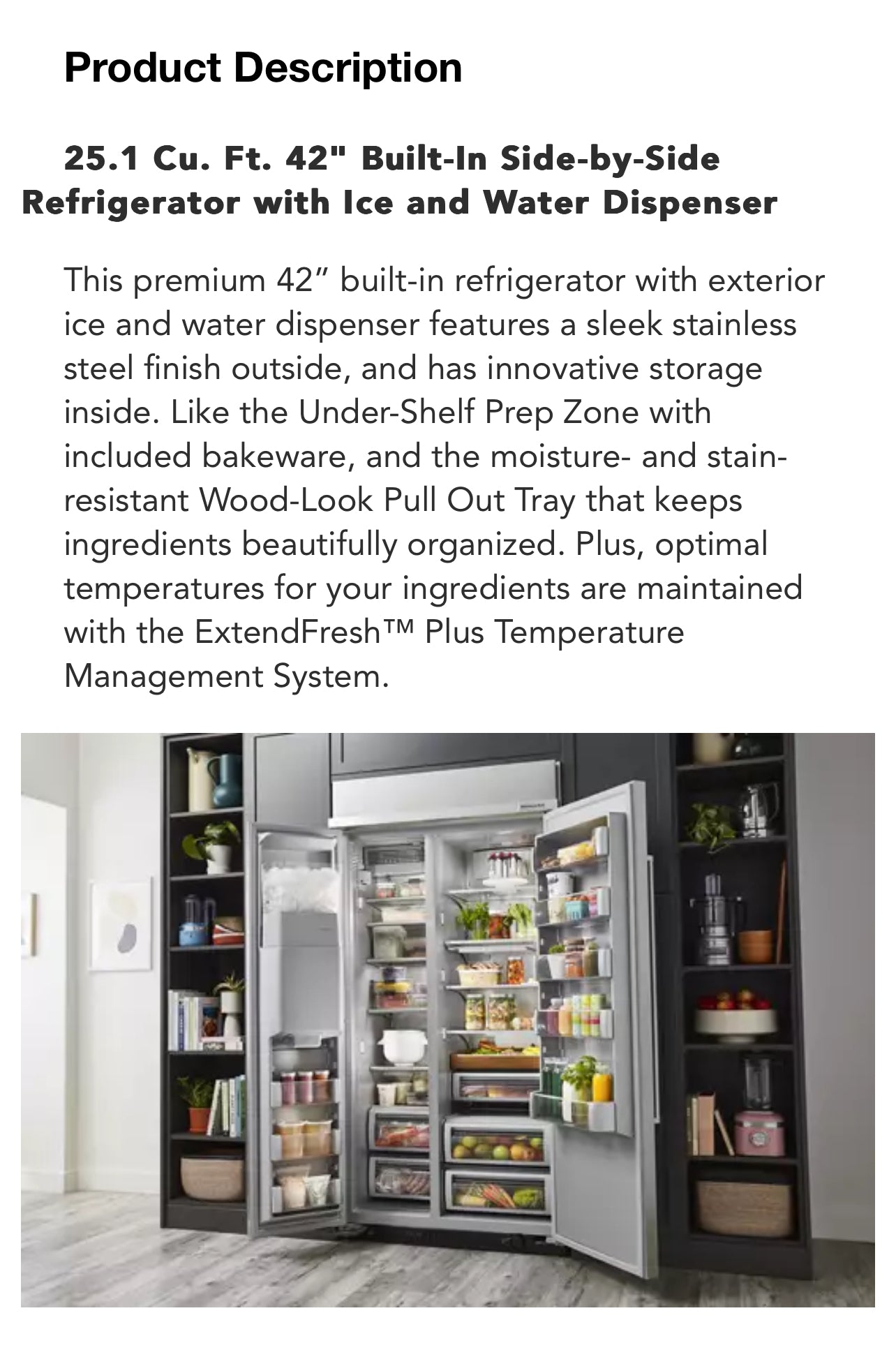 Kitchen Aid 25.1 Cu. Ft. 42" Built-In Side-By-Side Refrigerator With Ice And Water Dispenser