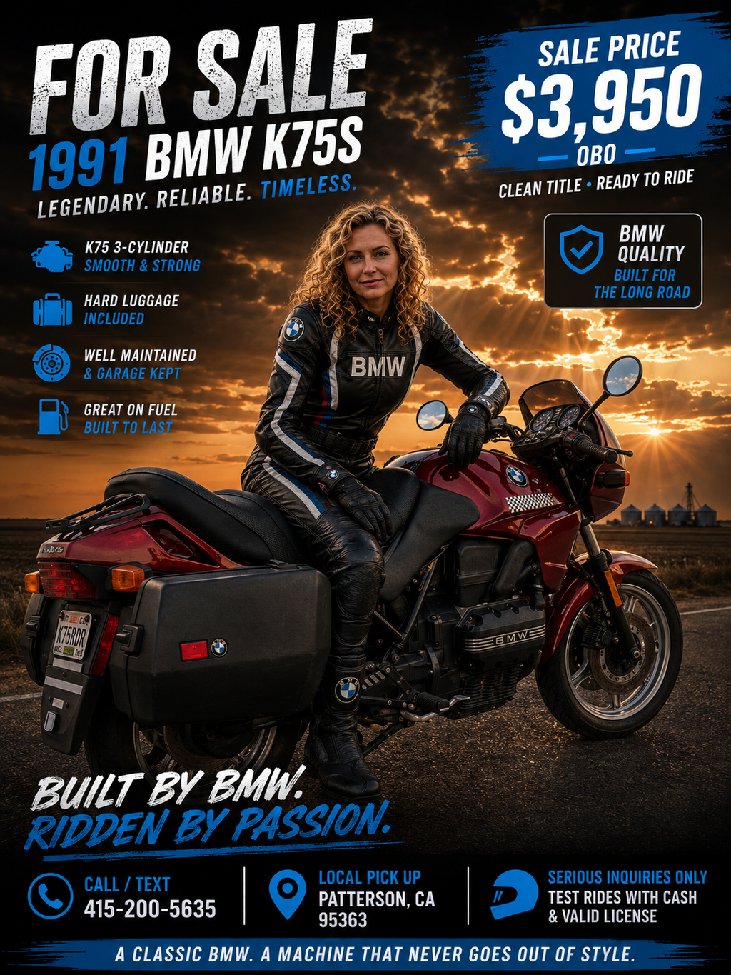 1993 BMW K75 – Classic “Flying Brick” – 34,600 Miles – Hard Luggage