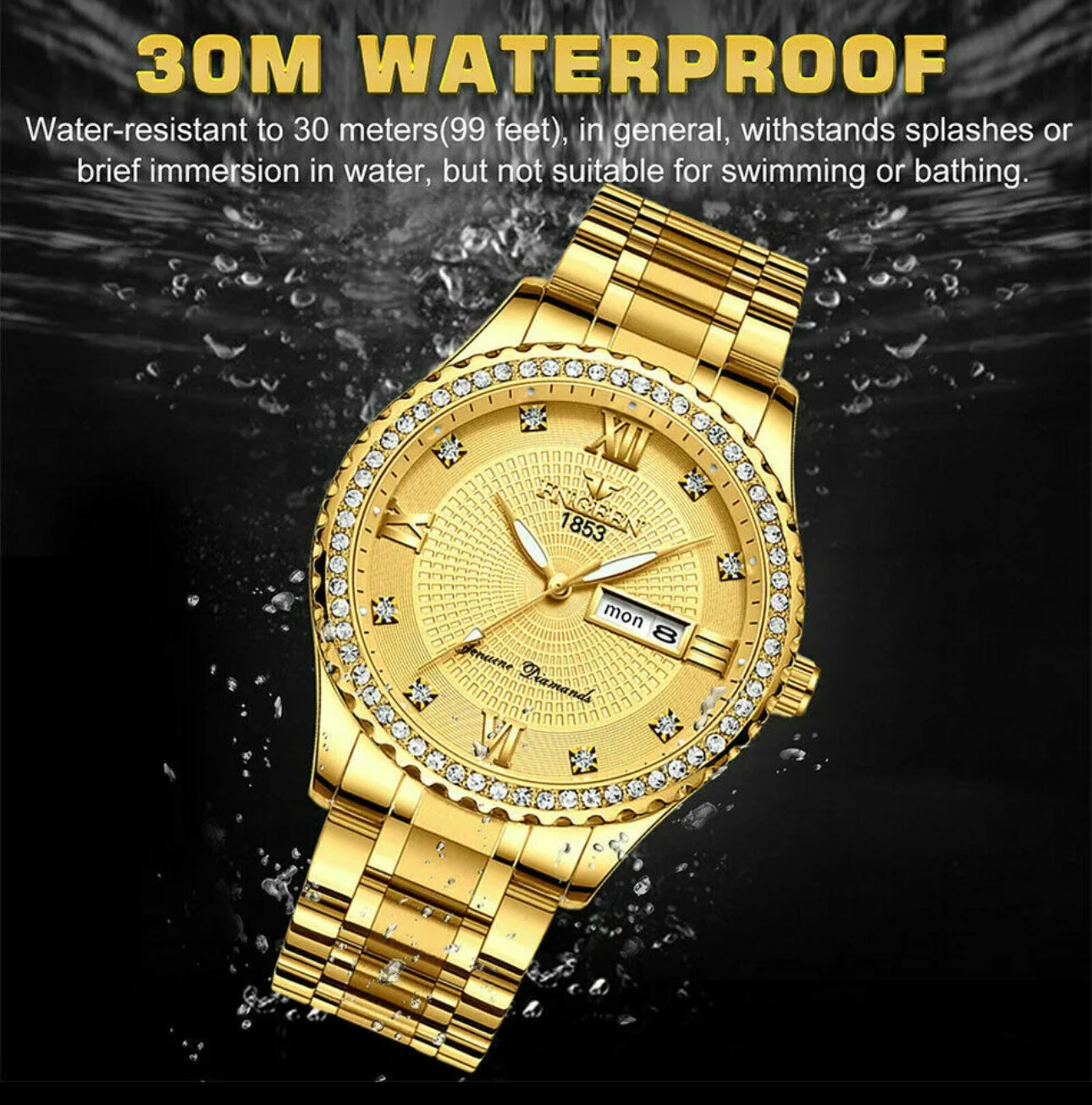 #1042 Qtyx4 Waterproof Gold-plated Men's Watch Classic Stainless Steel Quartz Holidays Business Gift