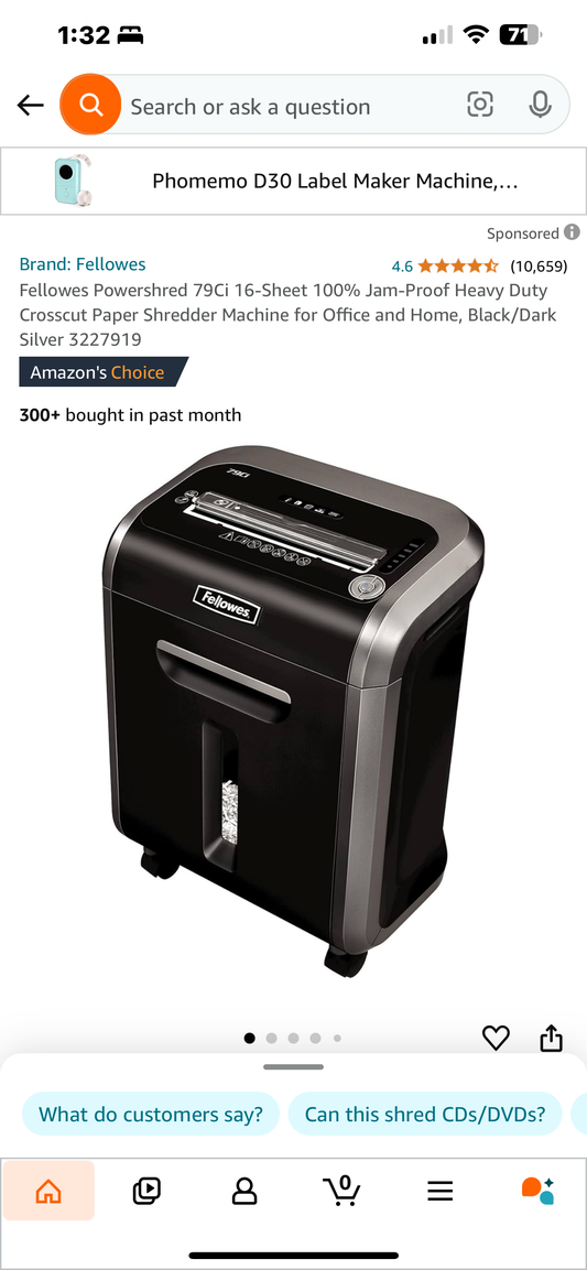 Fellowes ‎Powershred 79Ci 16-Sheet 100% Jam-Proof Heavy Duty Crosscut Paper Shredder Machine for Office and Home, Black Dark Silver