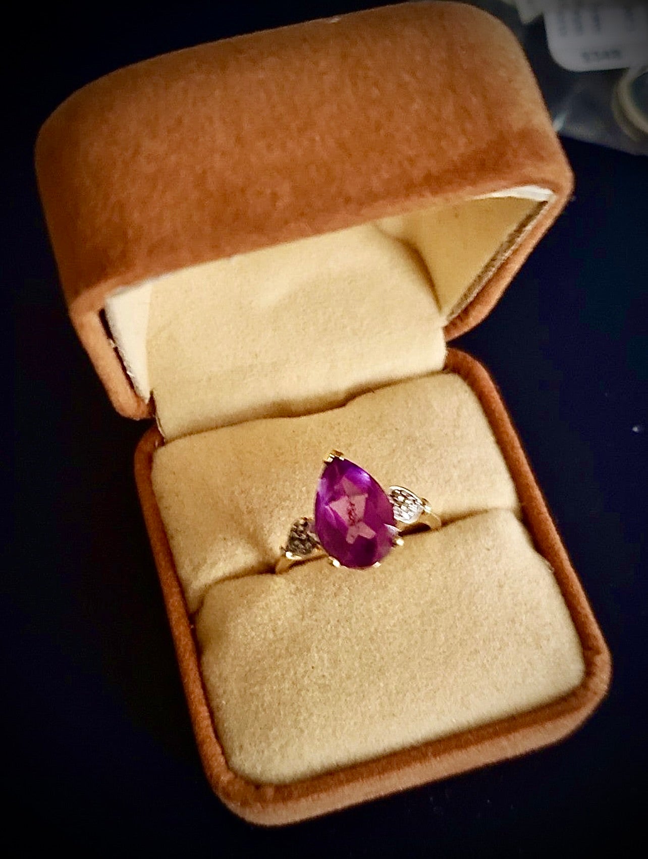 10k solid Genuine Amethyst/ Diamonds ring