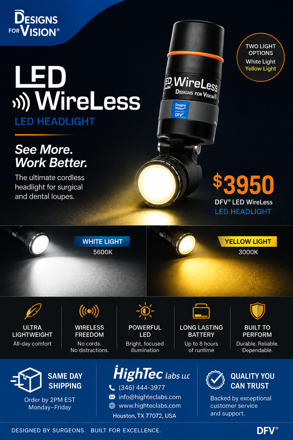 Designs for Vision LED DayLite WireLess IR HDi Dental - Oral - Plastic Surgical Headlight System