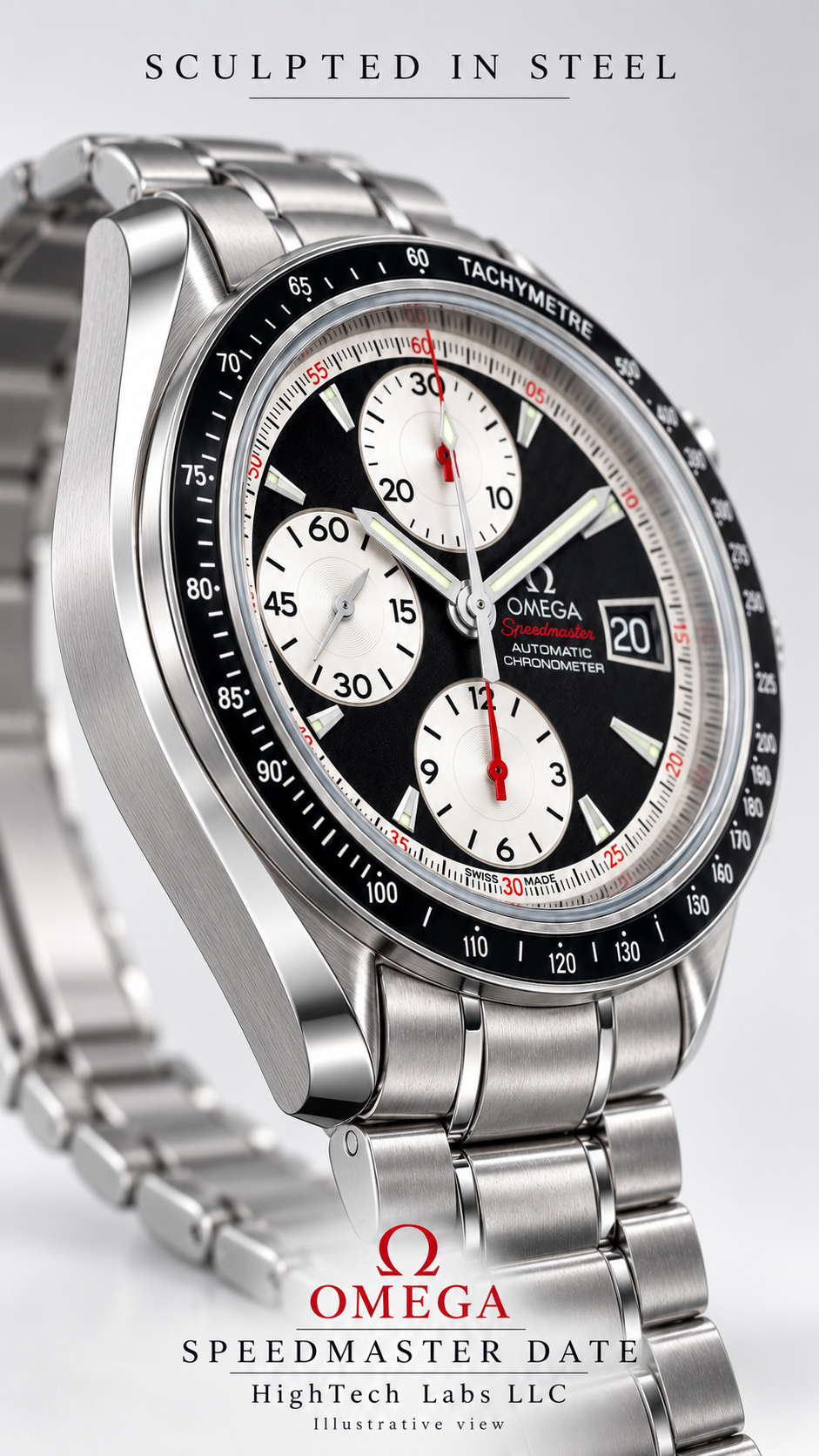 #1011 Omega Speedmaster Date 3210.51.00 Automatic Chronometer Reverse Panda Black Dial 40mm Swiss Watch
