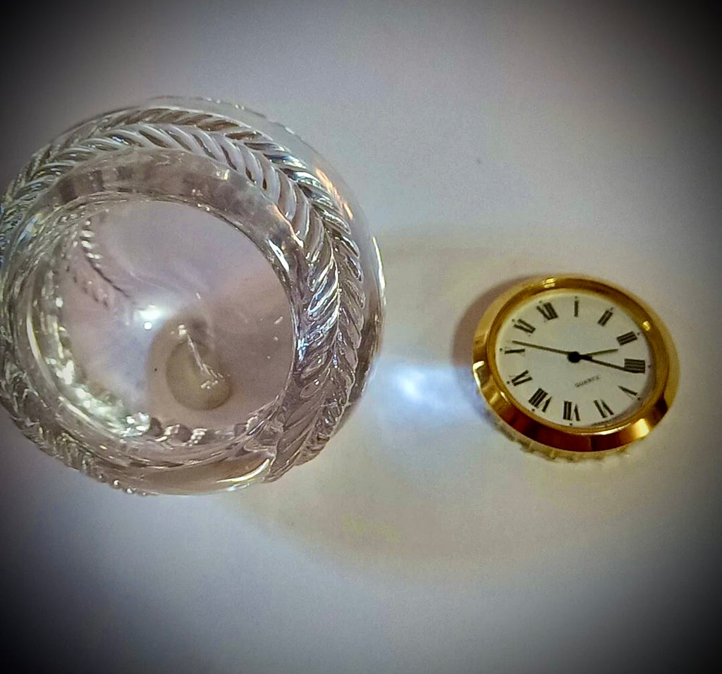 #1010 EUC 2" 24% Crystal Baseball Ball Clock paperweight