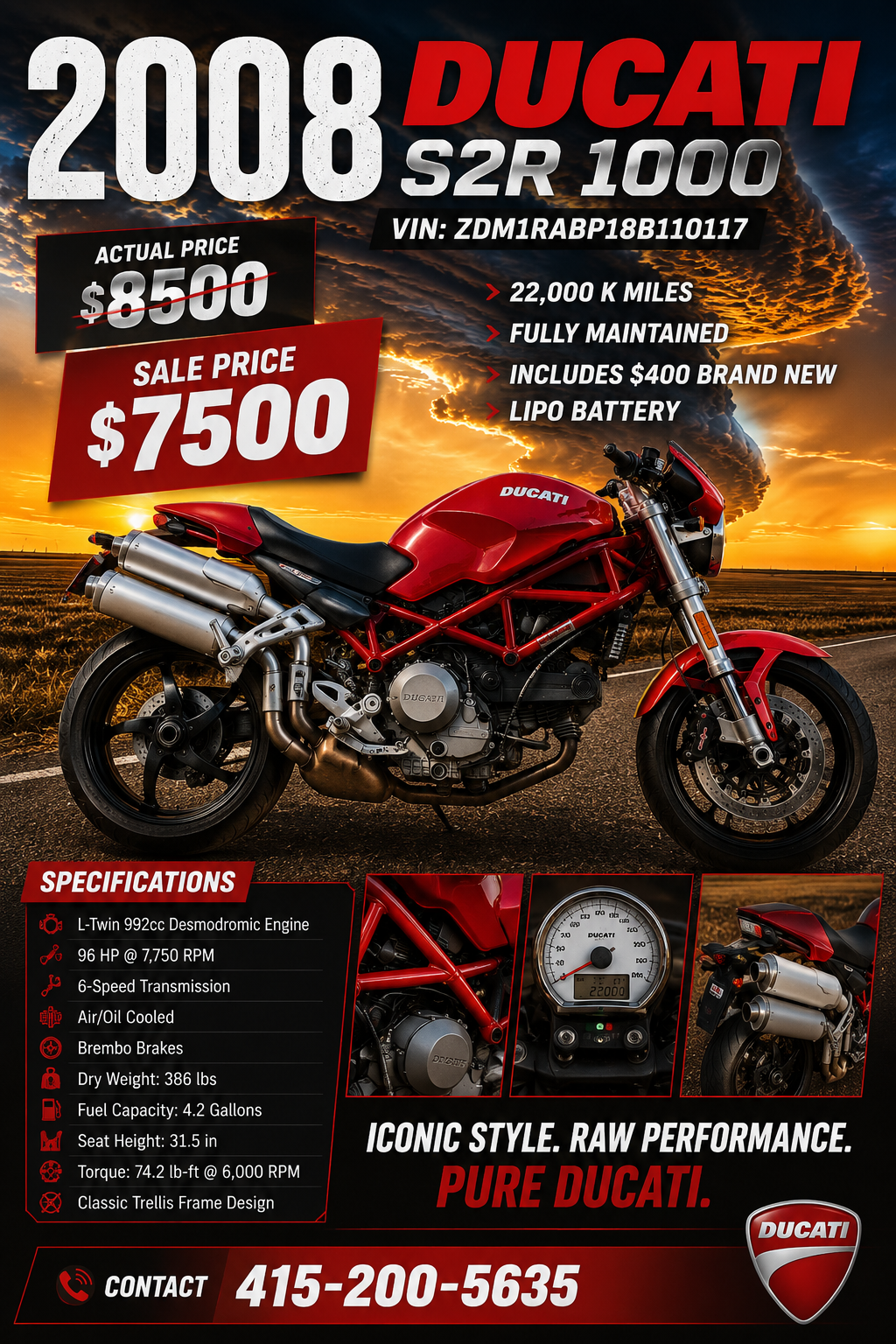 2008 Ducati Monster S2R 1000 – 22K Miles – Fully Maintained ready to Ride