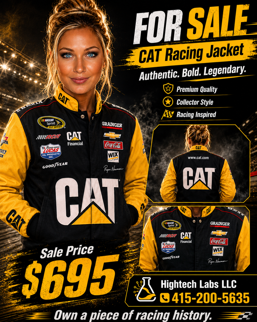 CAT RACING / NASCAR-STYLE COLLECTOR JACKET — BLACK & YELLOW —