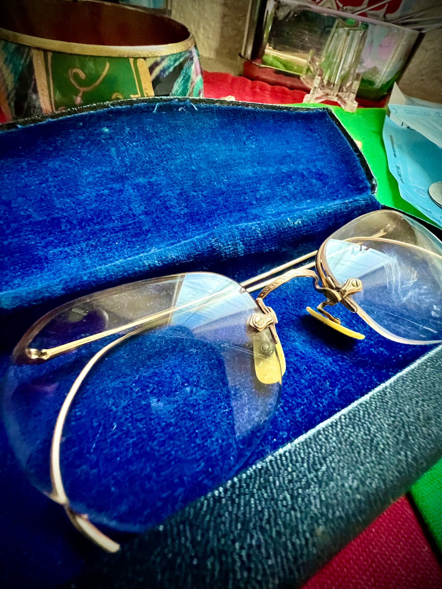 #385-A ANTIQUE 1/10-12K GF PRESCRIPTION EYE GLASSES GOLD FILLED WITH ORIGINAL CASE young adult unisex