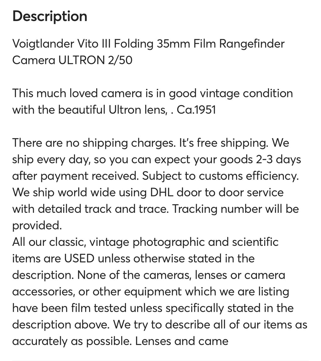 Rare Collecotr’s Voigtlander Vito III Folding 35mm Film Rangefinder Camera