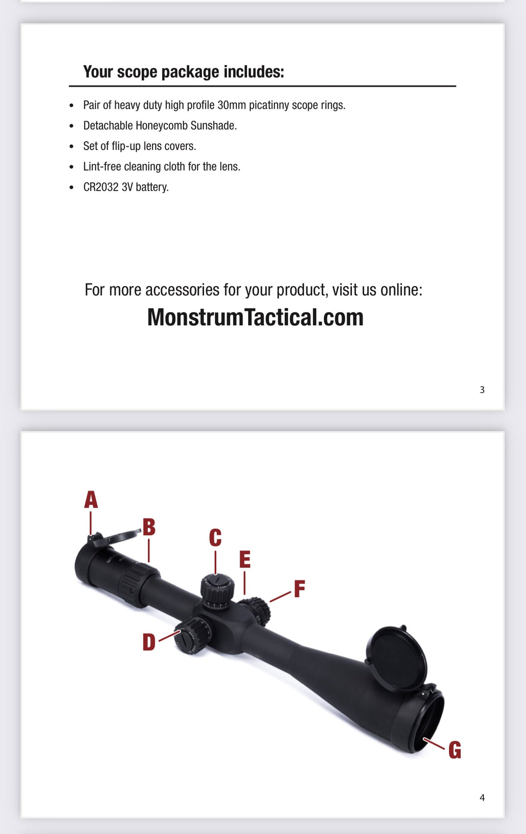 Monstrum G3 6-24x50 First Focal Plane FFP Rifle Scope with Illuminated MOA Reticle and Adjustable Objective