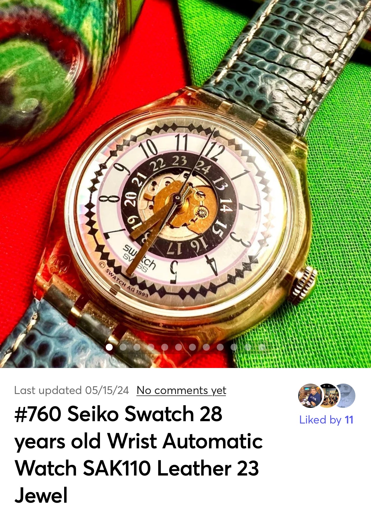 #760 Seiko Swatch Original Wrist Automatic Watch  1994 SAK110 Leather 23 Jewels WB2