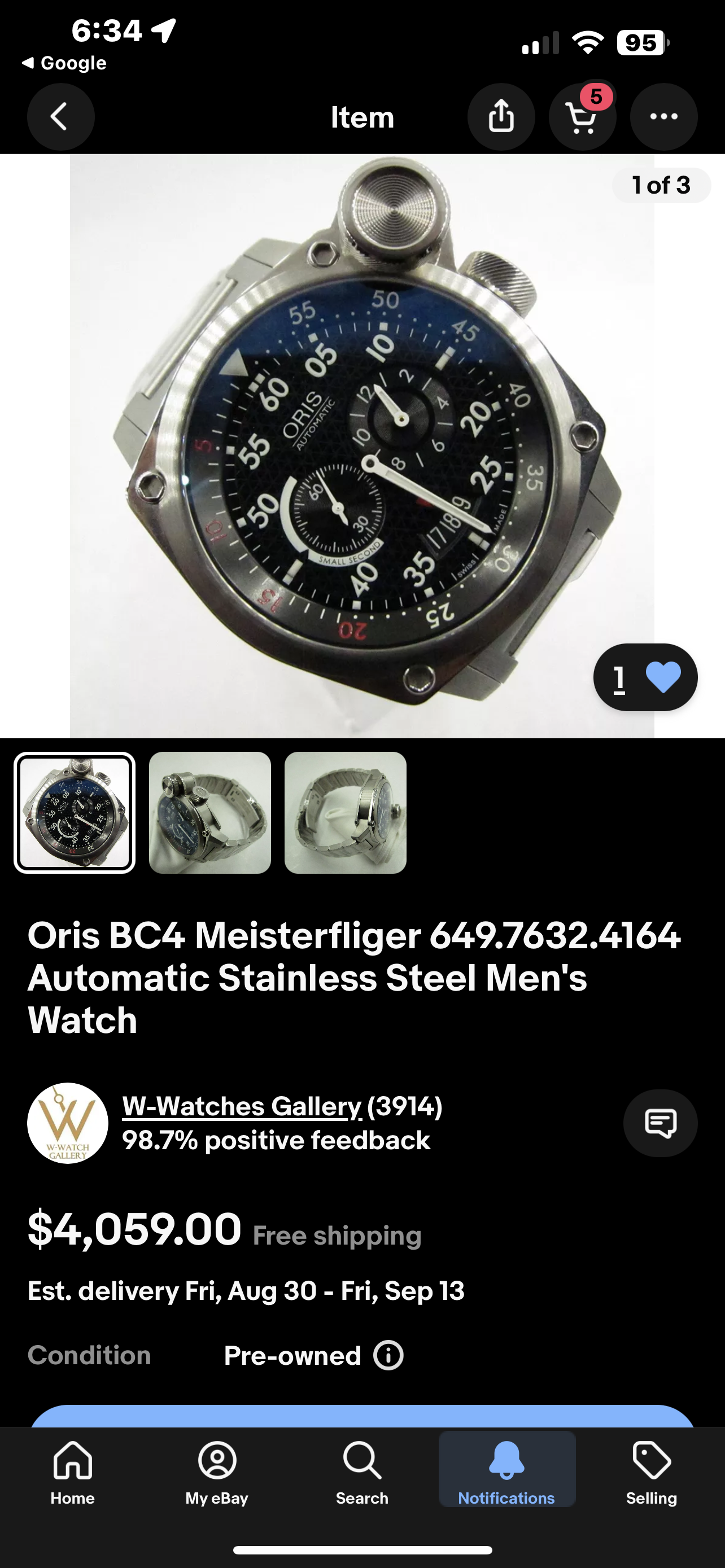 #1341 Watch Case ONLY Oris BC4 Der Meisterflieger Men's Automatic Watch 649-7632-4164MB
Original watch case