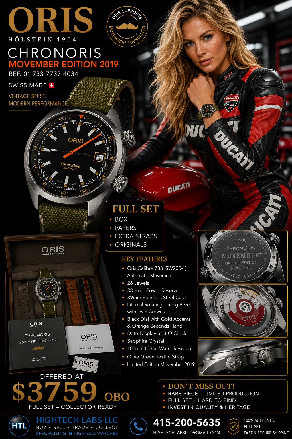 ORIS Chronoris Movember Edition 2019 – Calibre 733 – Full Set – Brand New – Ref. 01 733 7737 4034 inventory # 618