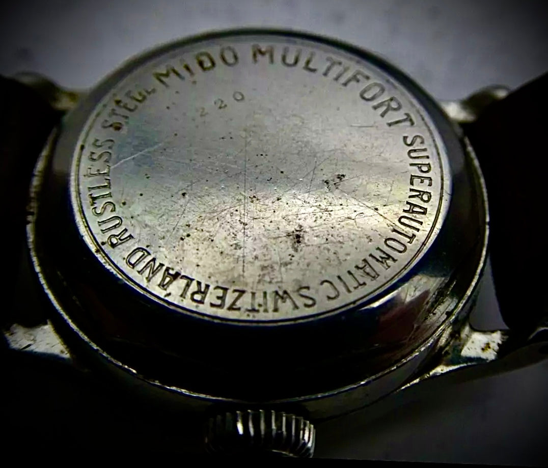 #1278 Vintage 1940's WWII Era MIDO Multifort Super-Automatic Military Watch